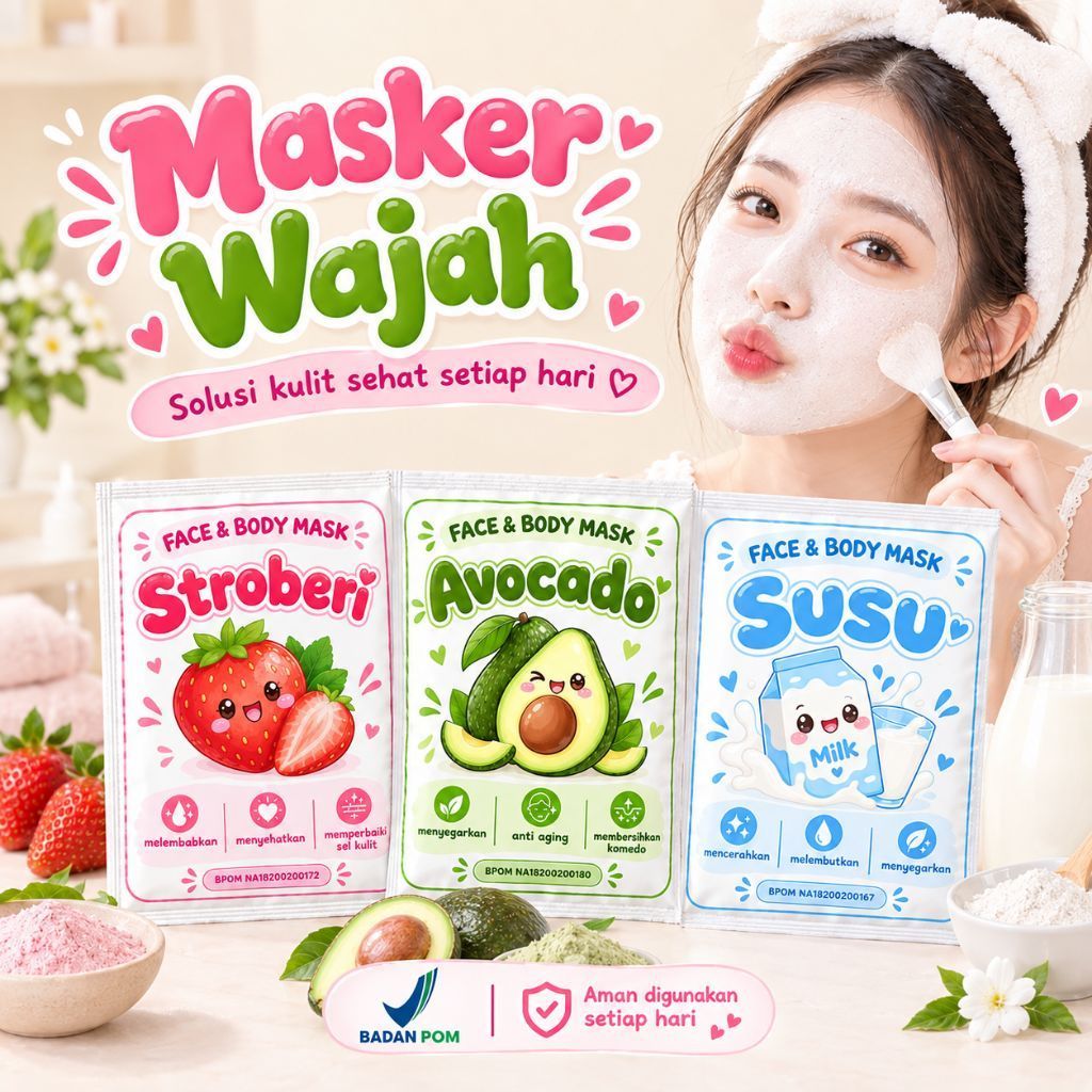 Masker Wajah Bubuk Bisa untuk Anak dan Dewasa BPOM 5gram