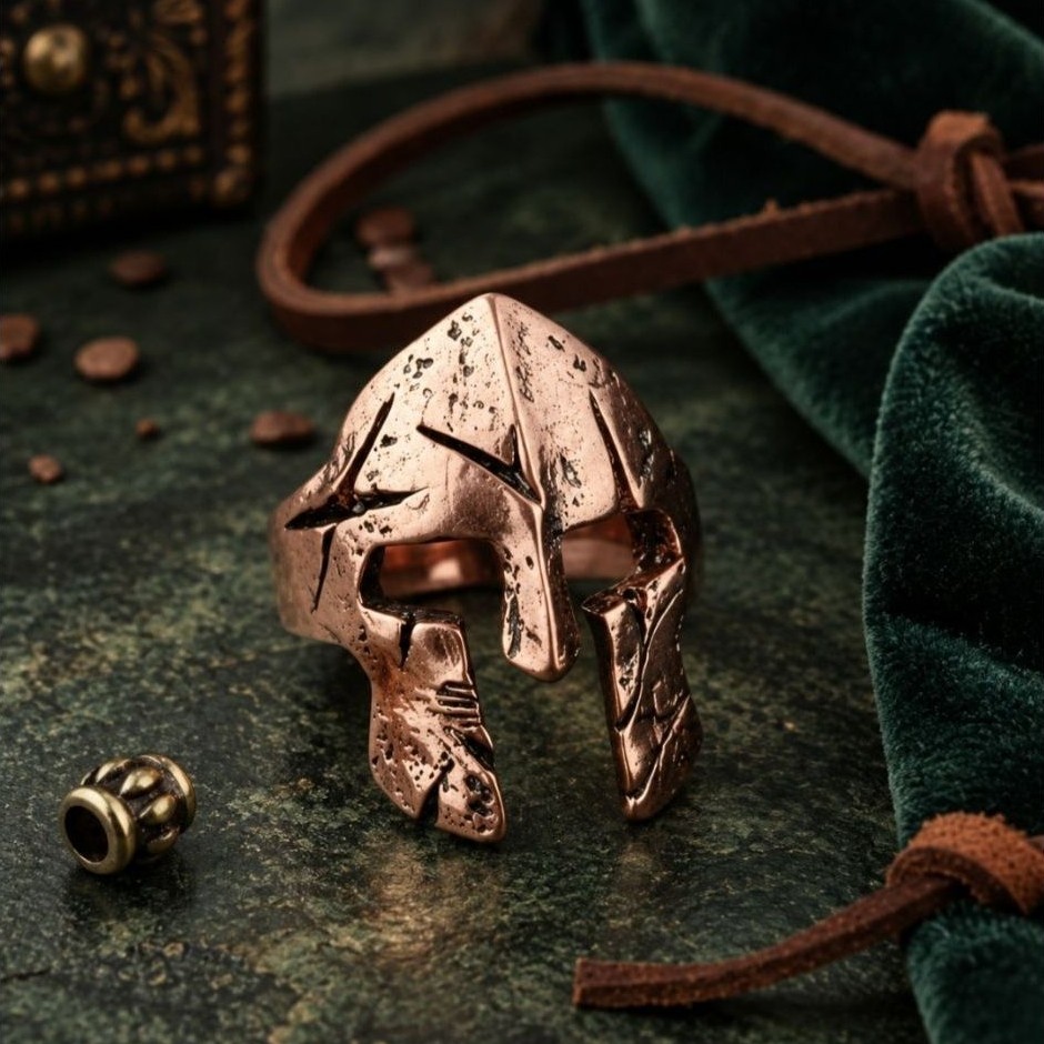 Ringskull Spartan |Cincin Tengkorak Pria Helm Spartan Titanium Gothic Viking Warna Tembaga