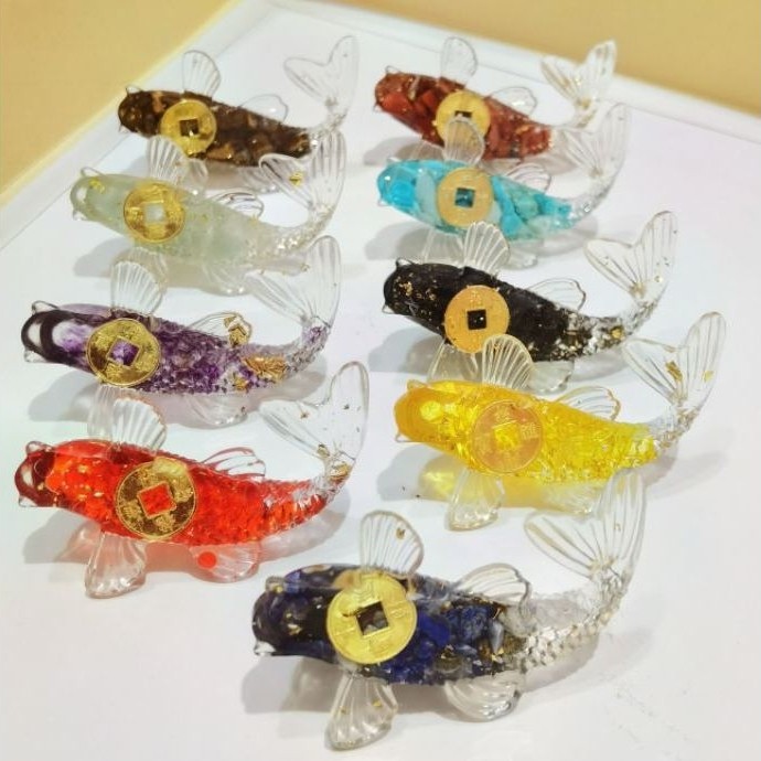 Miniatur Ikan Koi Rezeki Batu Alam Alami+Resin