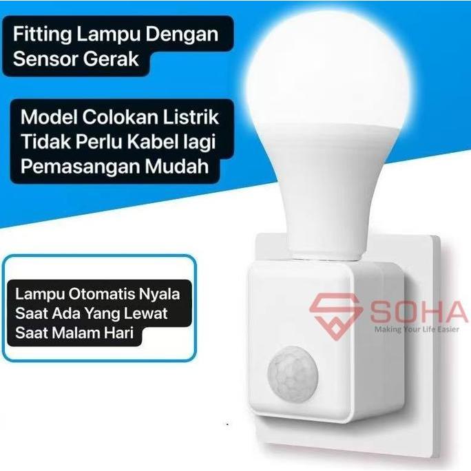 PREMIUM ART-082 Fitting Lampu Sensor Gerak Colokan Dinding EU Plug Auto On Off Otomatis Deteksi Gera
