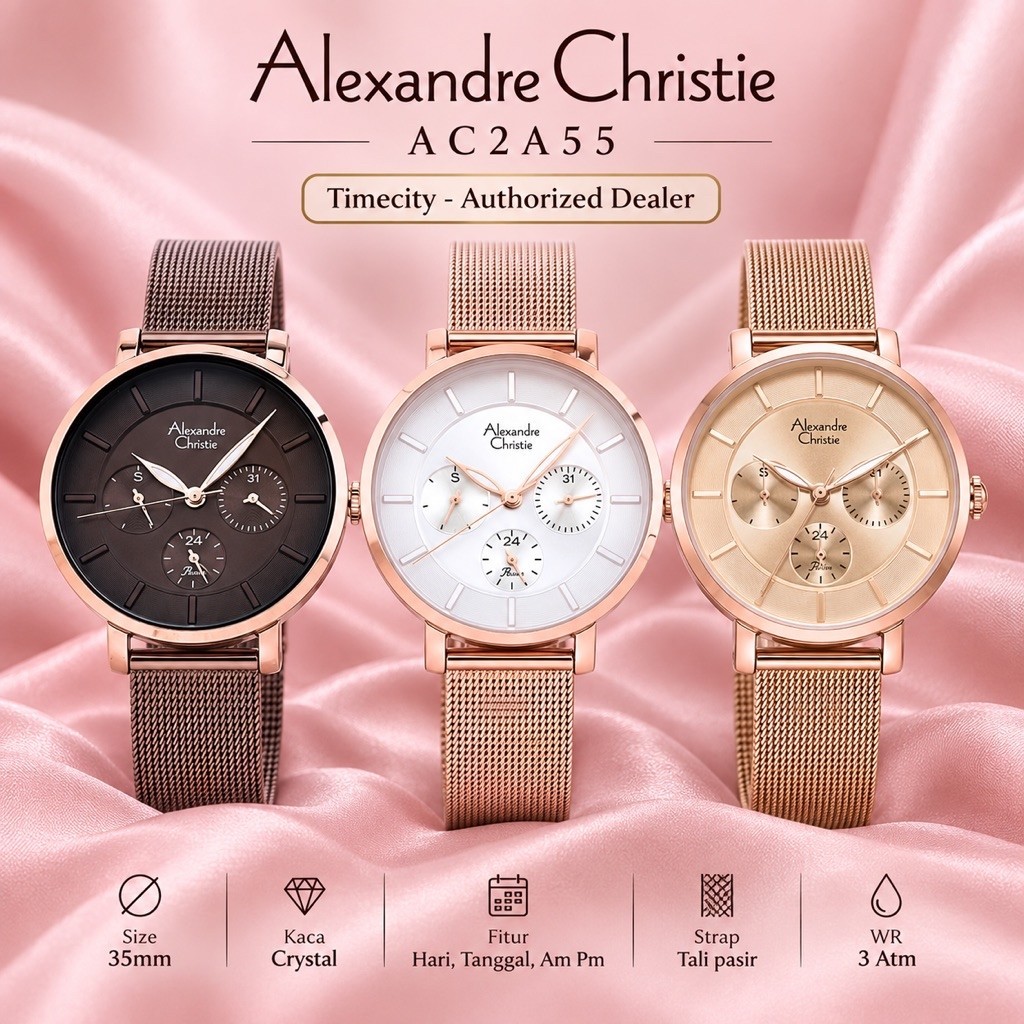 Jam Wanita Alexandre Christie AC2A55 Tali Pasir, 35mm