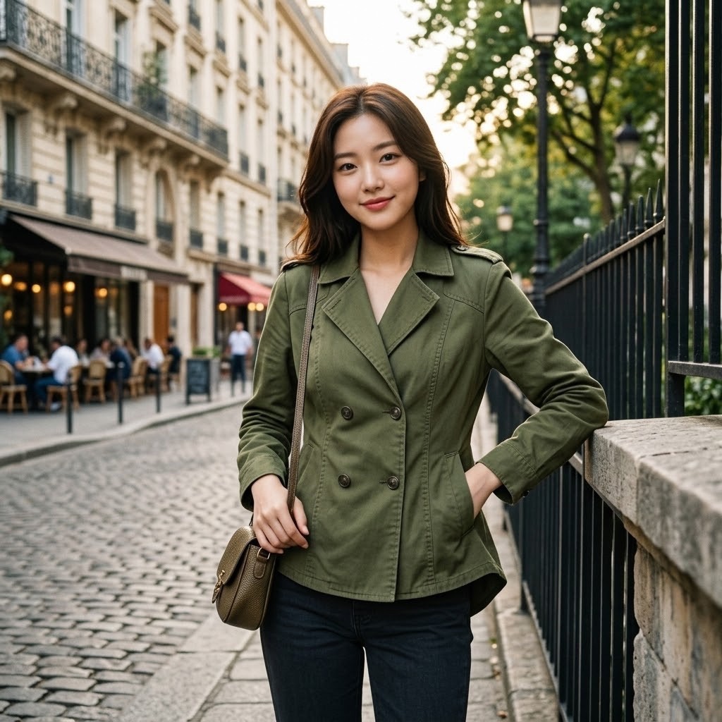 A0094 Blazer Jacket Wanita Military Style Hijau ArmyLd 94