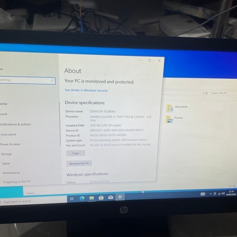 pc hp prodesk i3 gen 7 normal