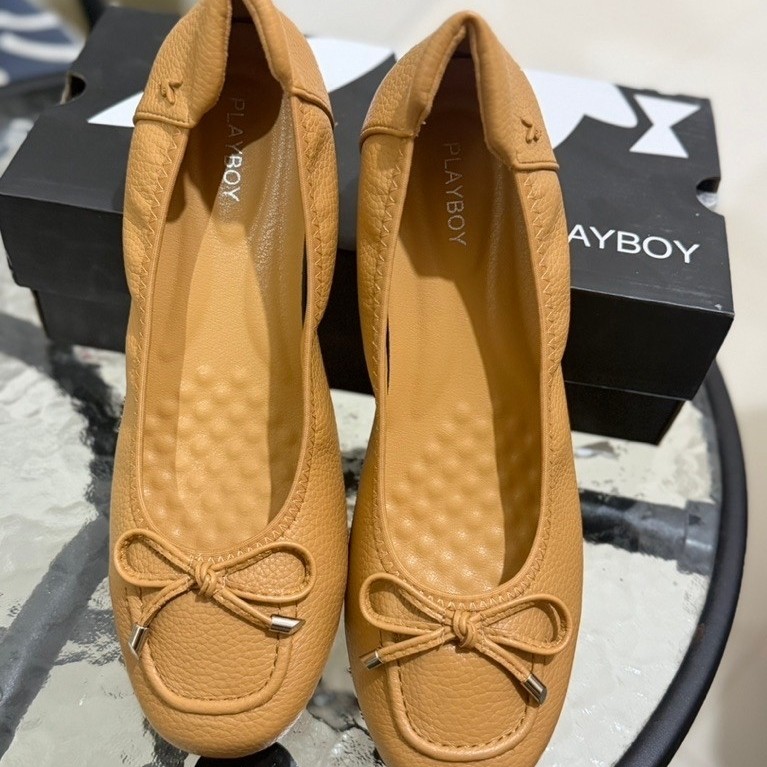 Playboy sepatu New sandal flat shoes wanita murah leather coklat