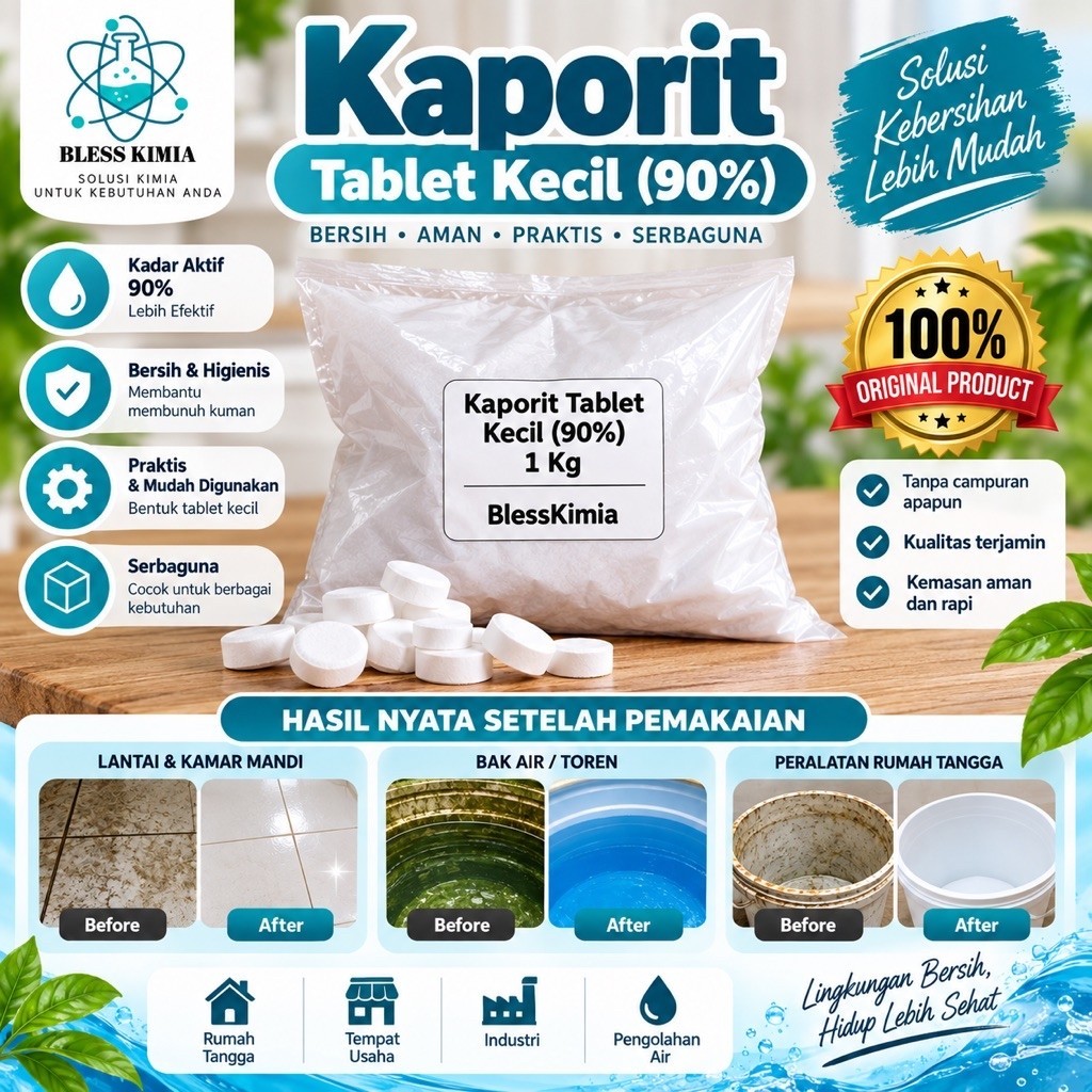 Kaporit Tablet Kecil 90% 1 Kg-Klorin Tablet-Chlorine Tablet-Chlorine