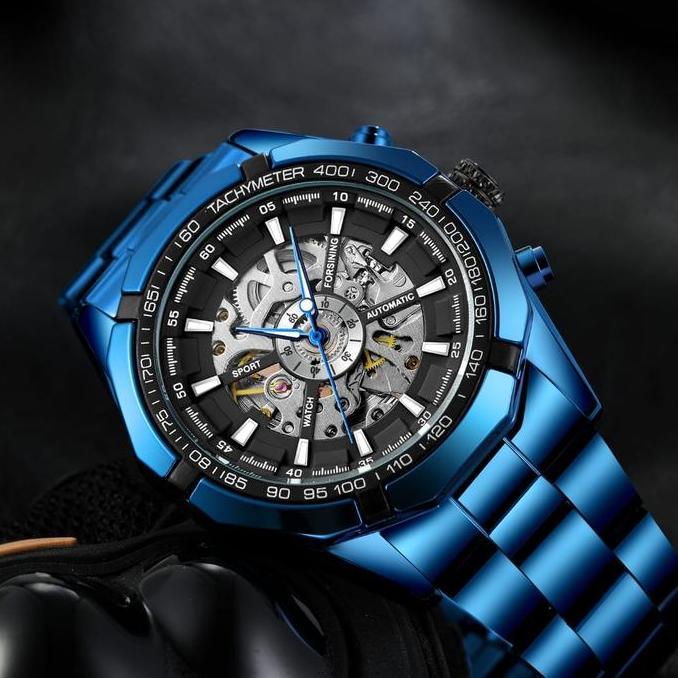 JAM TANGAN PRIA AUTOMATIC ORIGINAL FORSINING BIRU ORIGINAL NEW