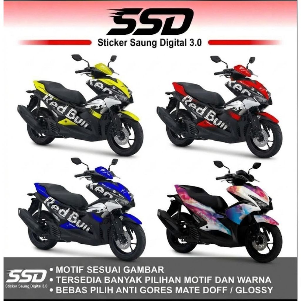 Decal Yamaha Aerox RedBull Variasi Red black