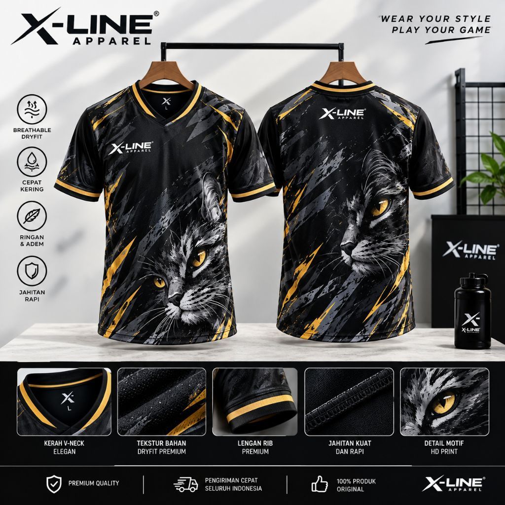 Jersey Custom Futsal Sepakbola Badminton Gaming X-LINE Baju Kaos Olahraga Dryfit Full Printing Motif