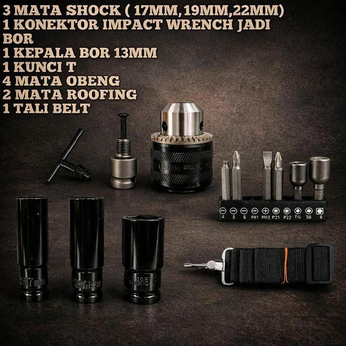 AKSESORIS IMPACT WRENCH SET PEMBUKA BAUT MOBIL & BOR LISTRIK