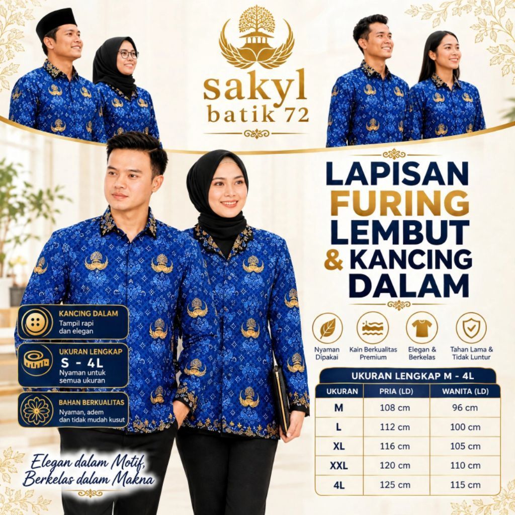 seragam korpri terbaru pria dan wanita kerah hitam lapis puring