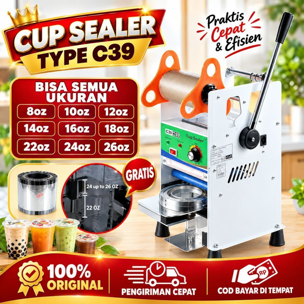 Mesin press Cup C39 untuk Cup 8oz 10oz 12oz 14oz 16oz 18oz 22oz 24oz 26oz Praktis Cepat Efisien
