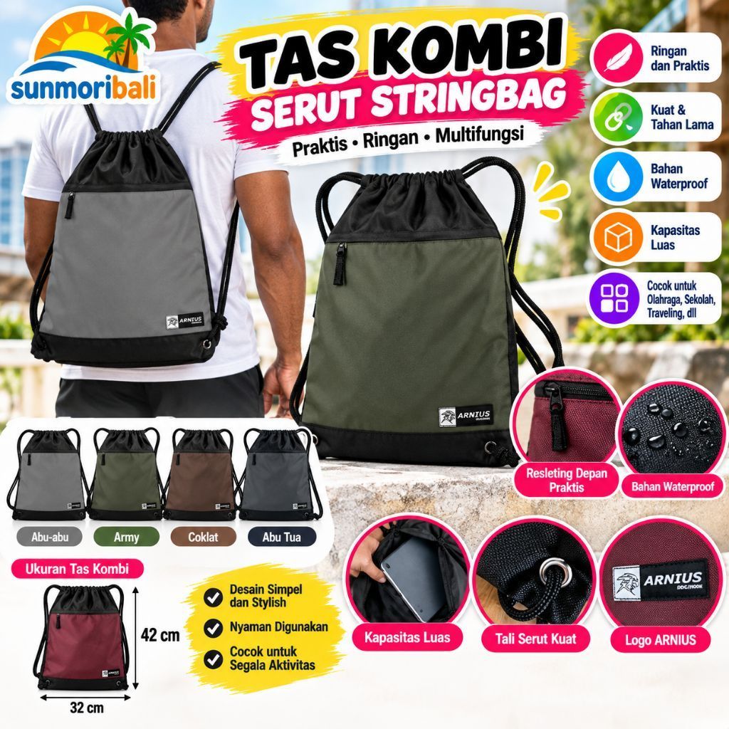 Tas Kombi Serut Stringbag Polos Army Polos / Tas Serut