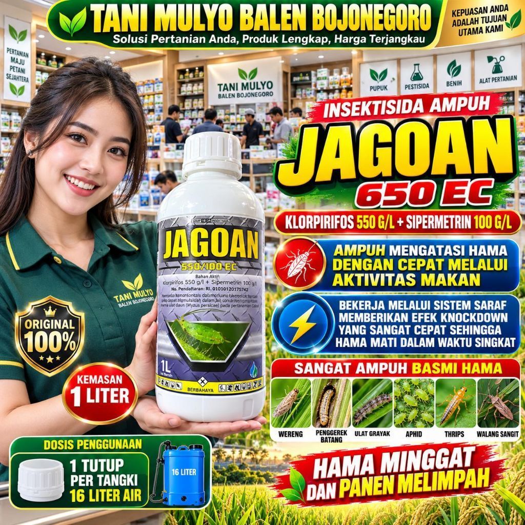 Murah 1 Liter JAGOAN 550 EC Klorpirifos Sipermetrin Pembasmi Kutu di Cabe Kaper Ulat Sundep Wereng p