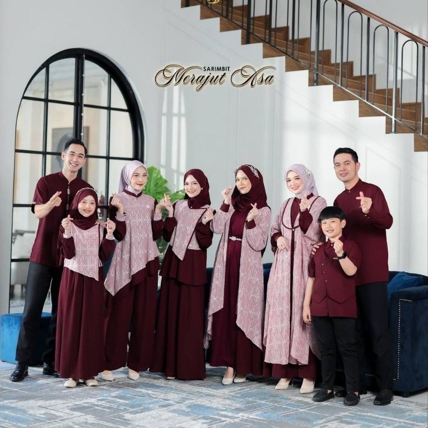 SARIMBIT MERAJUT ASA BY SS HIJAB 2027 WARNA BURGUNDY SARIMBIT PREMIUM BAJU COUPLE KELUARGA LEBARAN20