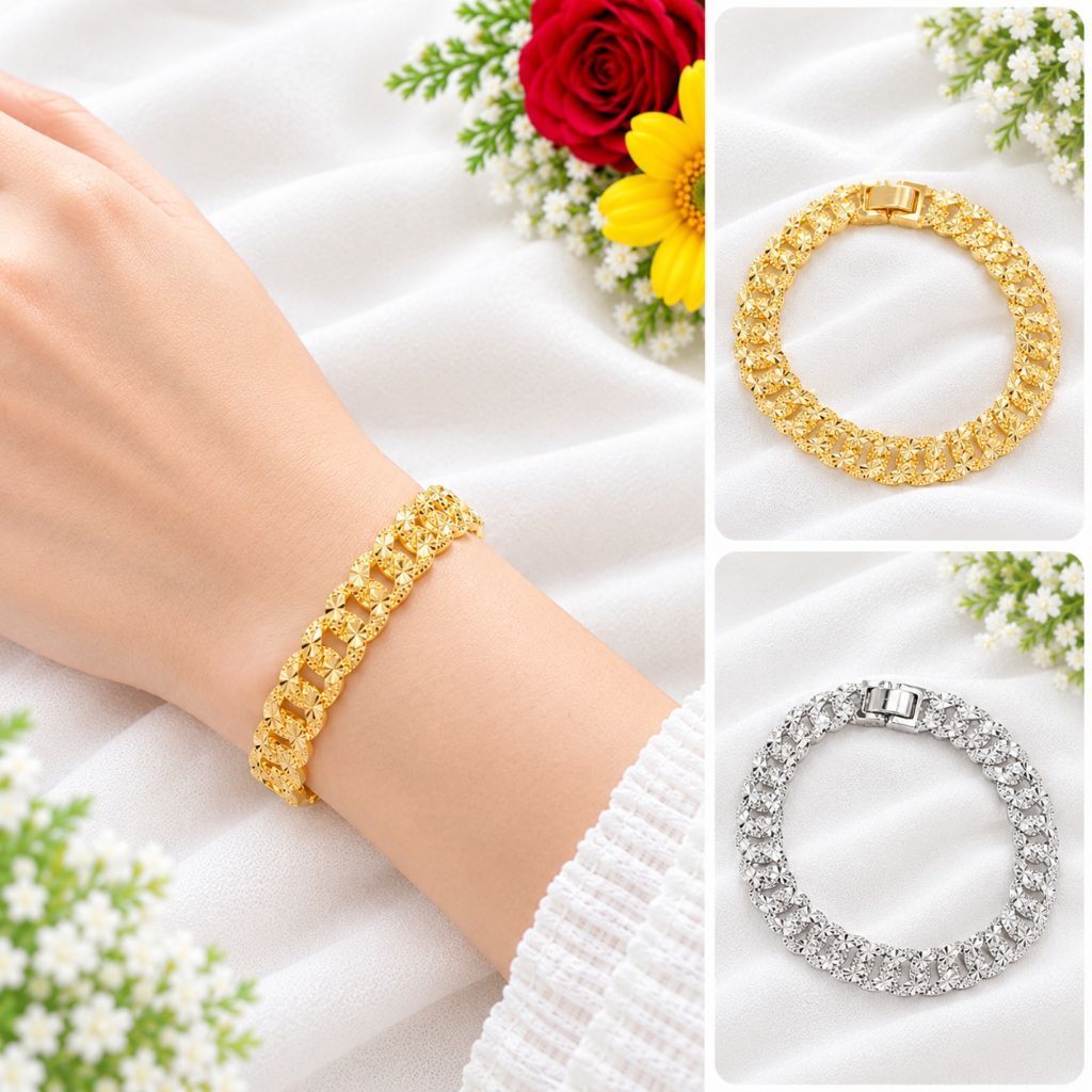 Gelang Sisik Naga Besar Gelang Rantai Titanium Wanita Anti Karat Aksesoris Perhiasan Gold Silver