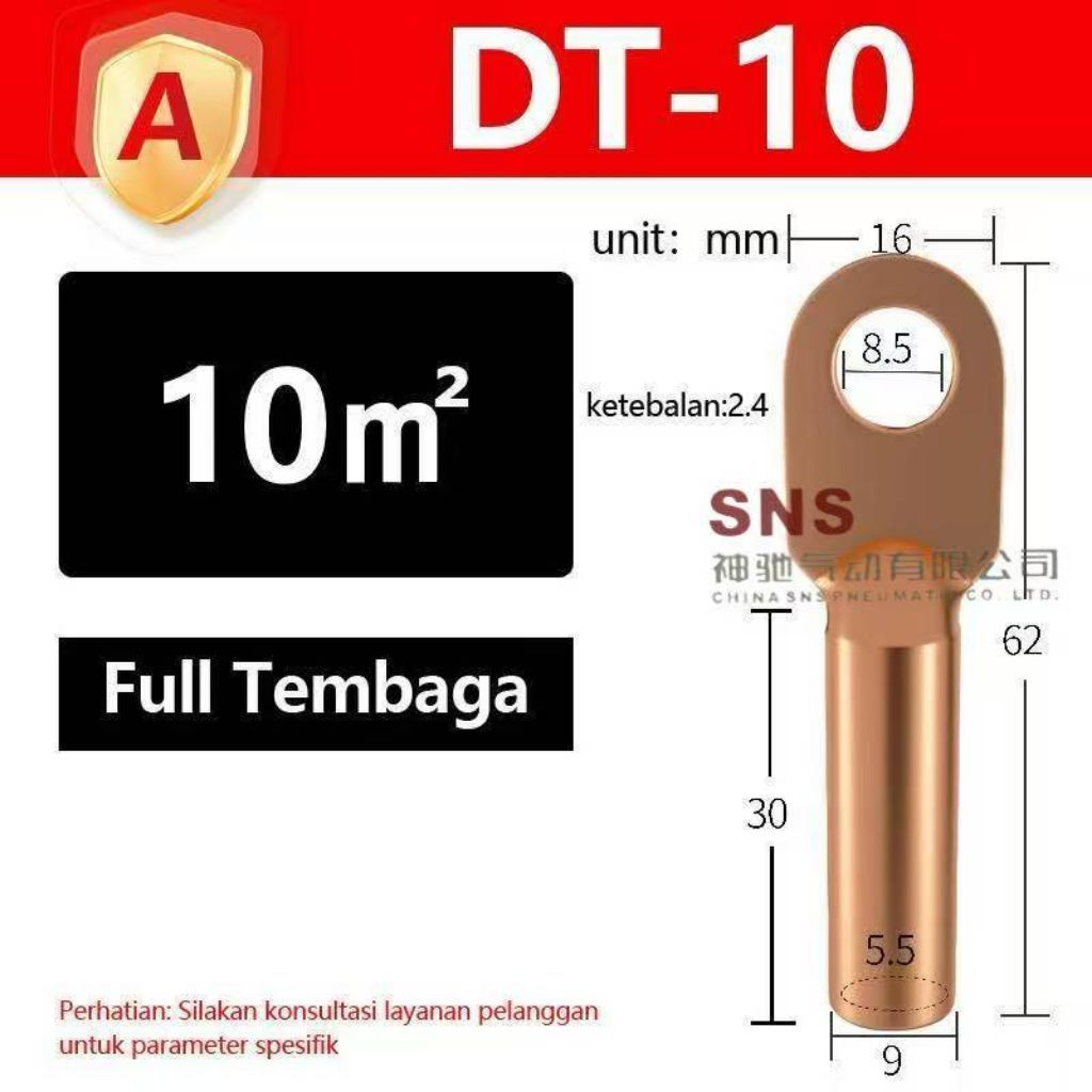 Skun Pelindung Kabel Tembaga DT 10mm