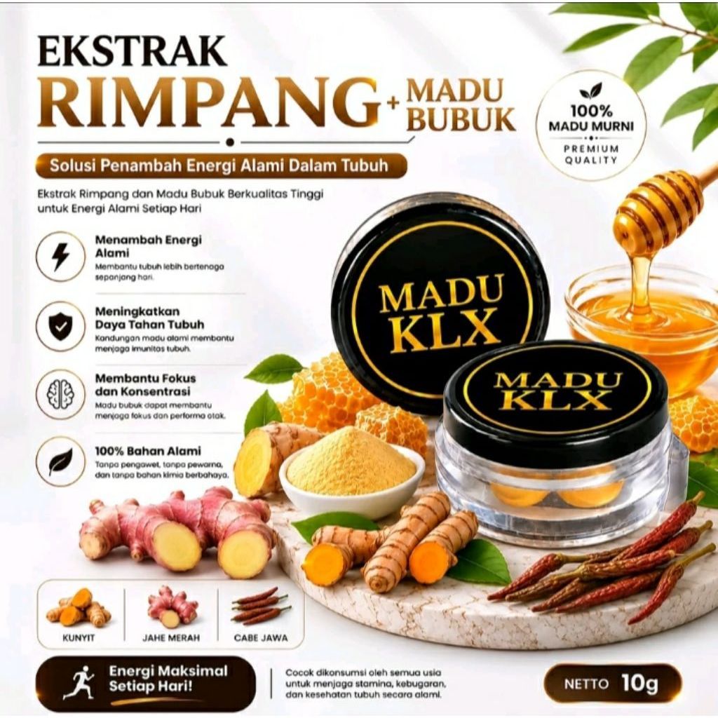 Madu KLX Ekstrak Rimpang + Madu Bubuk 10g 100% Madu Murni