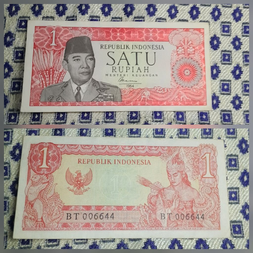 Uang kuno 1rp sukarno tahun 1964 Asli