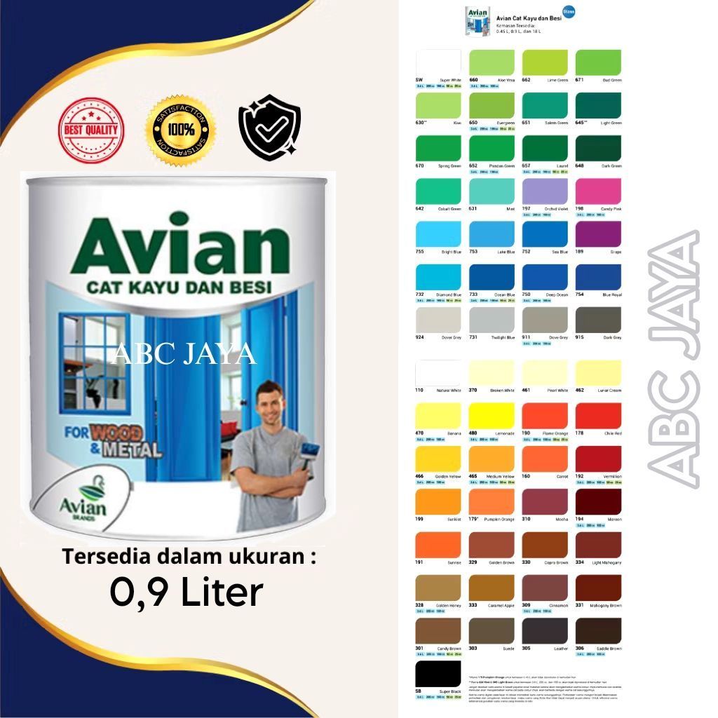 Cat Kayu Dan Besi Avian 0.9Liter For Wood & Metal SW Super White 650 Evergreen 657 Laurel 631 Mint 7