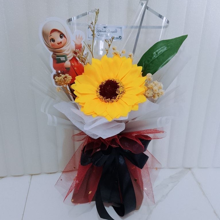 buket hari guru, buket bunga Lily artificial,buket bunga matahari artificial