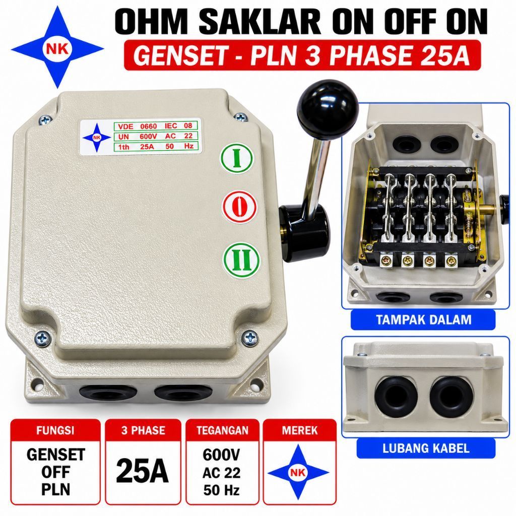 ohm saklar 3phase  25A genset-PlN ON OFF ON NK