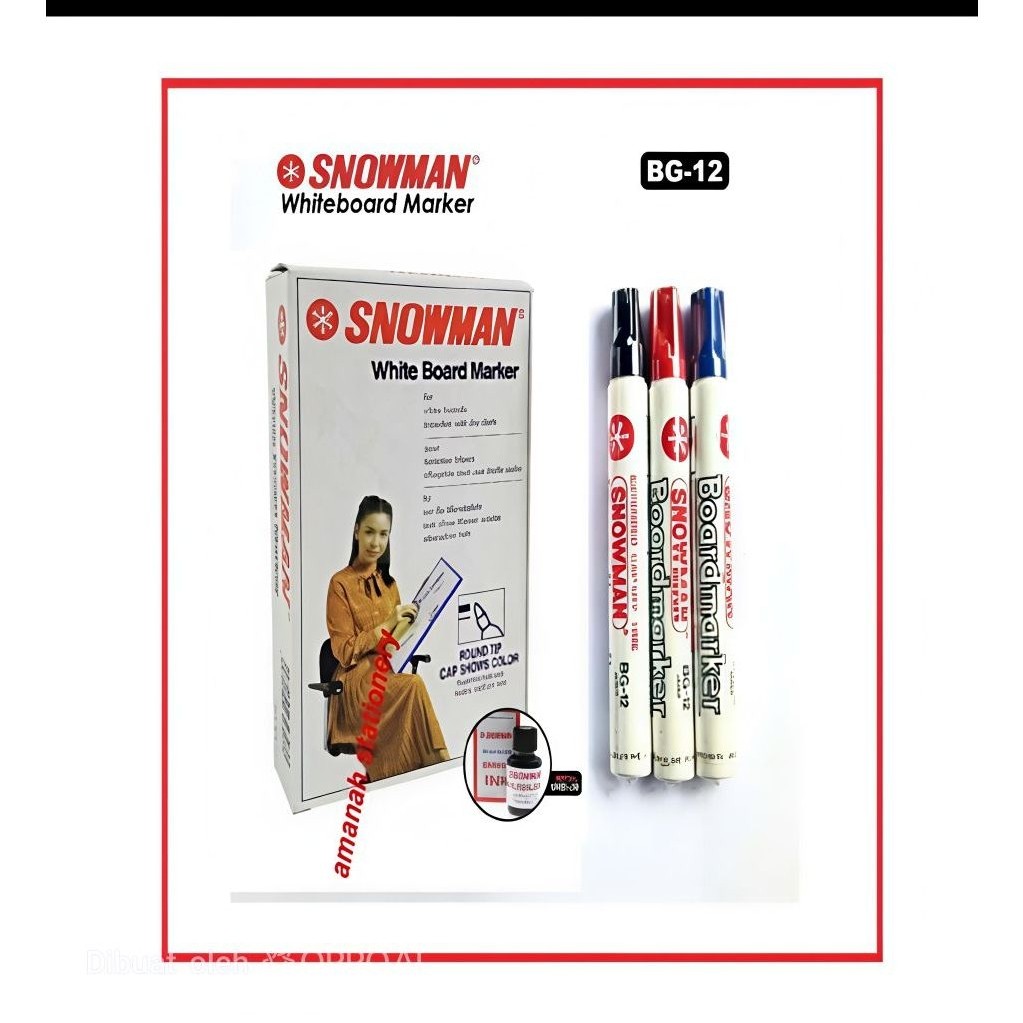 Spidol Whiteboard Snowman BG-12 Original Bisa Dihapus Papan Tulis - 1 Pack