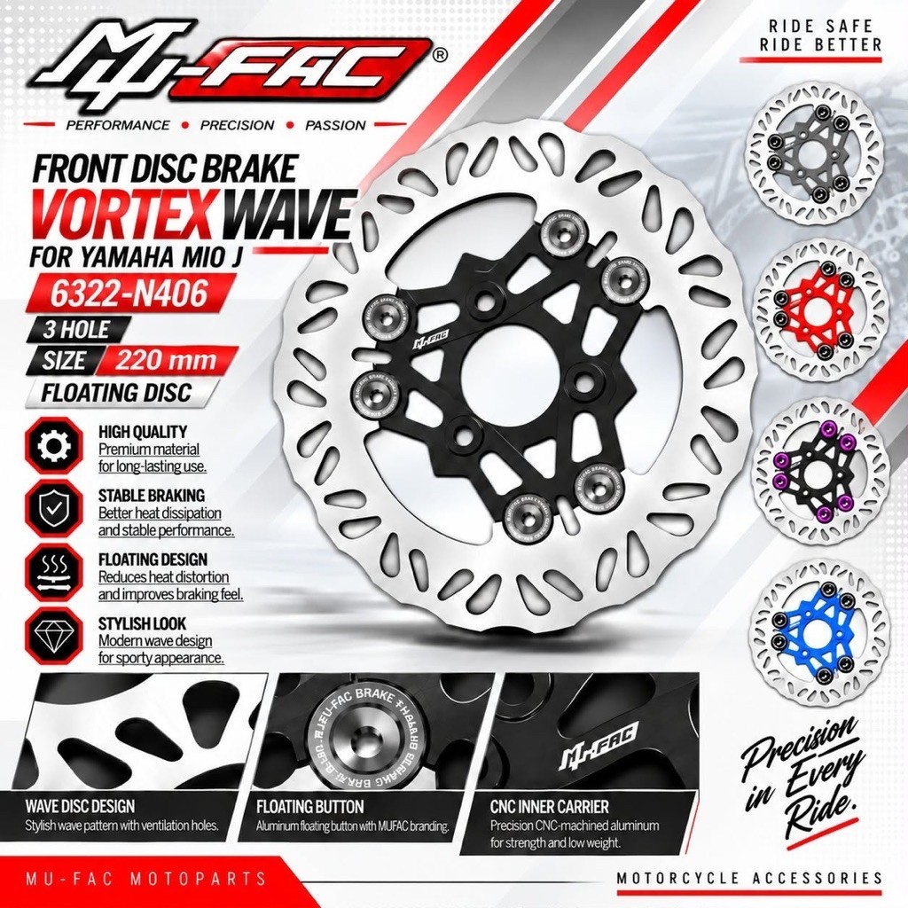 DISC CAKRAM MUFAC VORTEX LUBANG 3 UNIVERSAL 220 MM MIO J MIO 125 MIO NEW