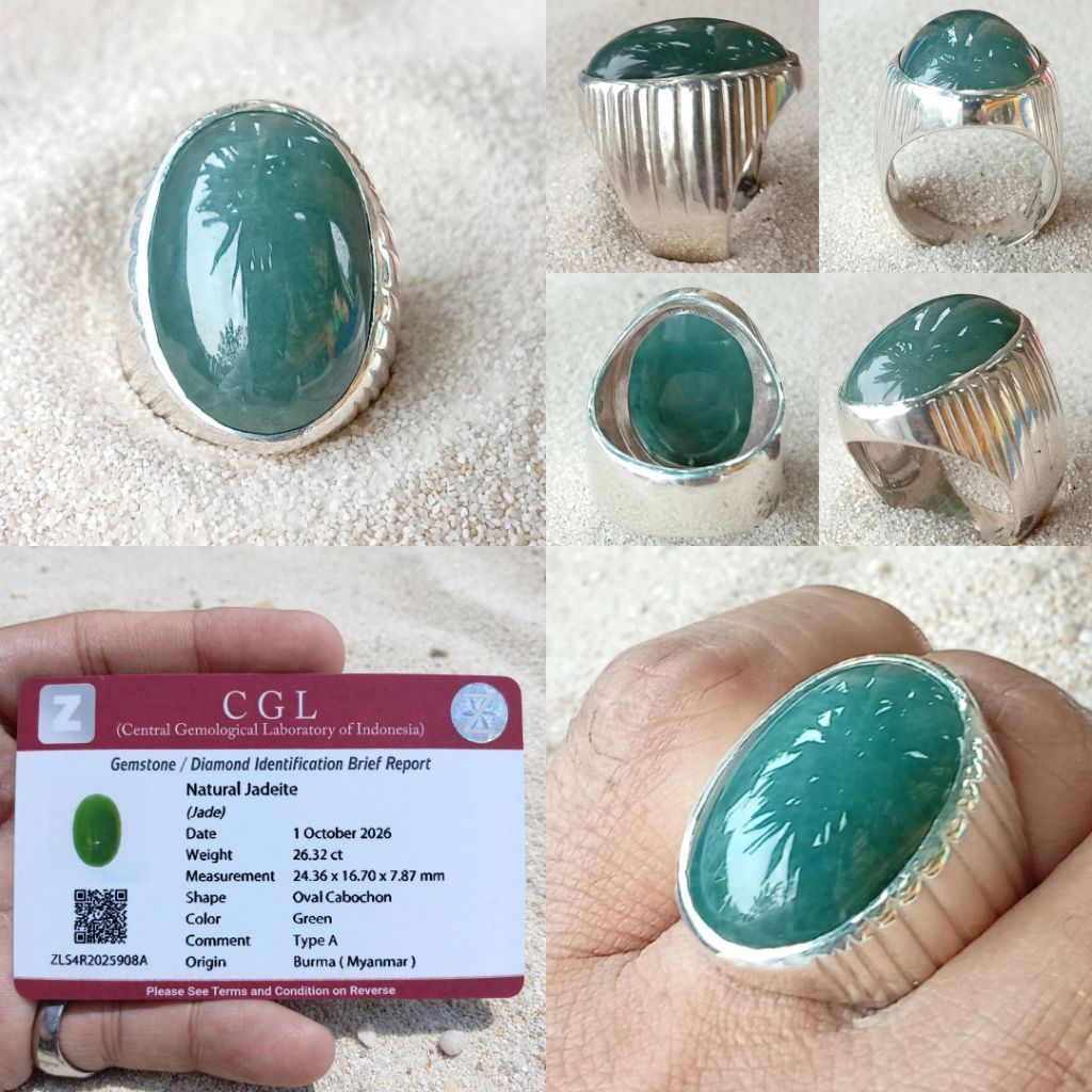 Jadeite Jade A Giok Burma Jumbo 26.32 ct Ring Perak memo CGL