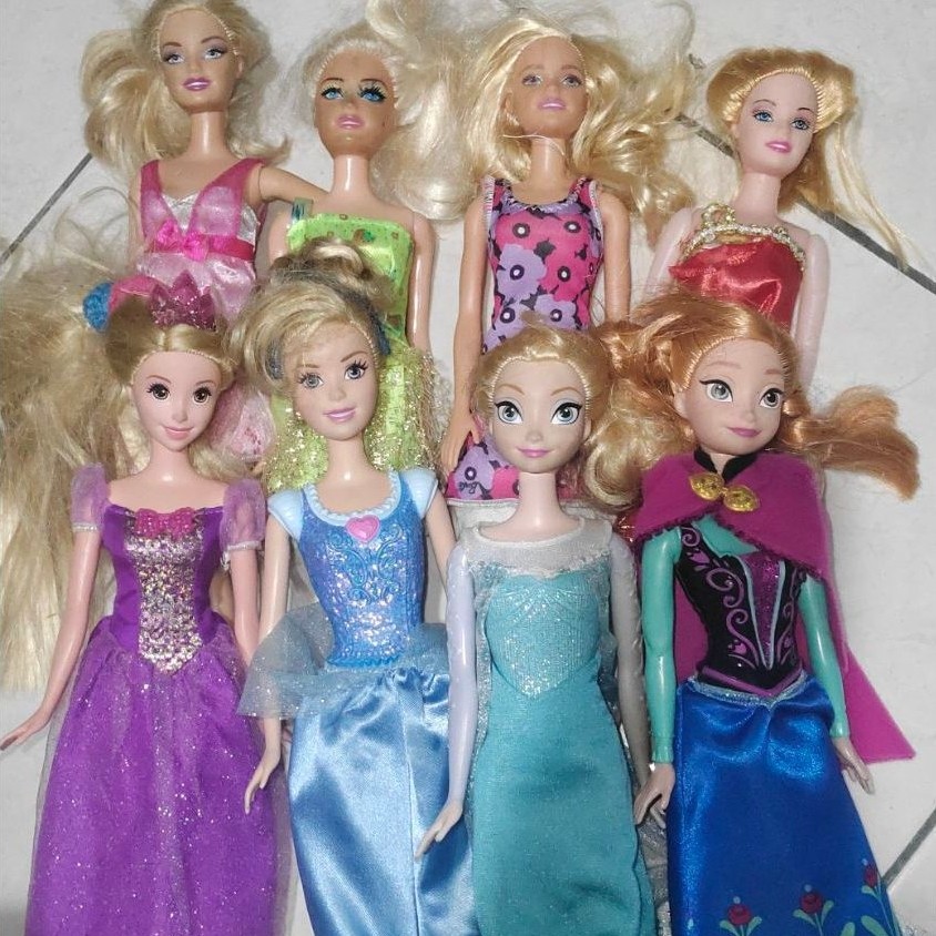 BARBIE ORIGINAL MATTEL PRELOVED Frozen princess anna/elsa/cinderella/rapunzel barbies