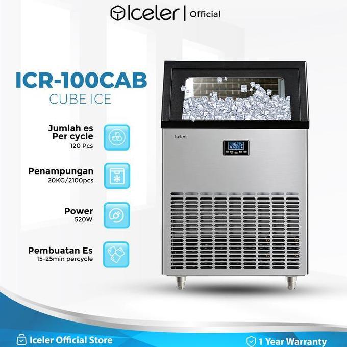 Qiuqiu- Mesin Es Batu Kristal Iceler Ice Maker 100Kg/24Jam Kapasitas Besar