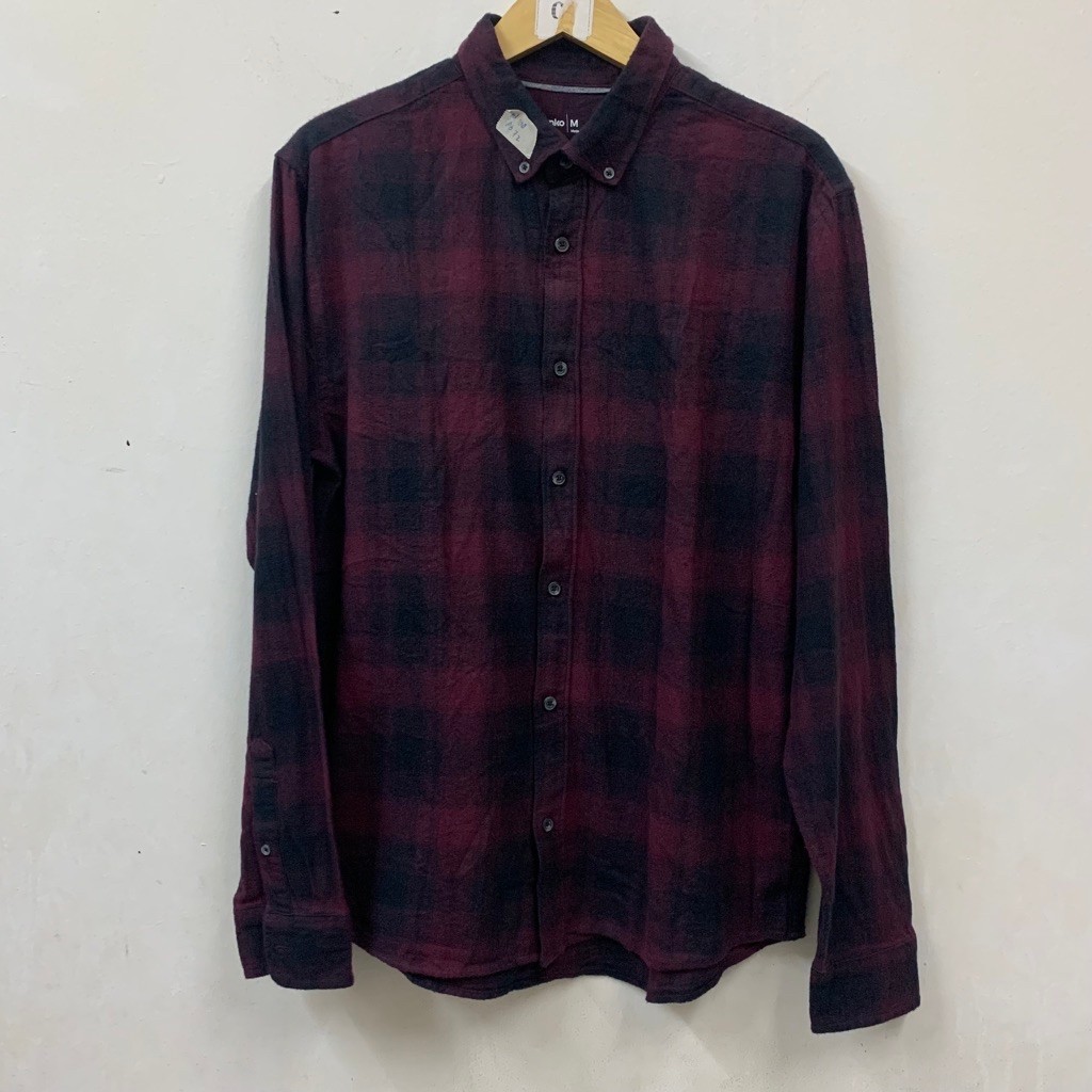 Anko Plaid / Checkered Veterano Flannelette Shirt Maroon Black |  kemeja vete Flanel Kotak Kotak Mer