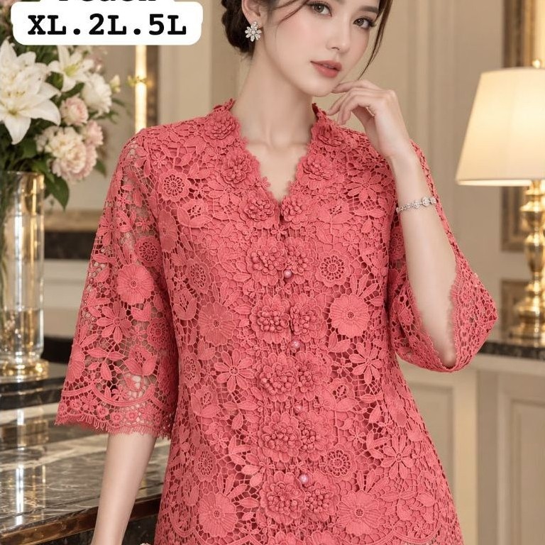 ATASAN WANITA KANCING DEPAN BRUKAT CZ 6965