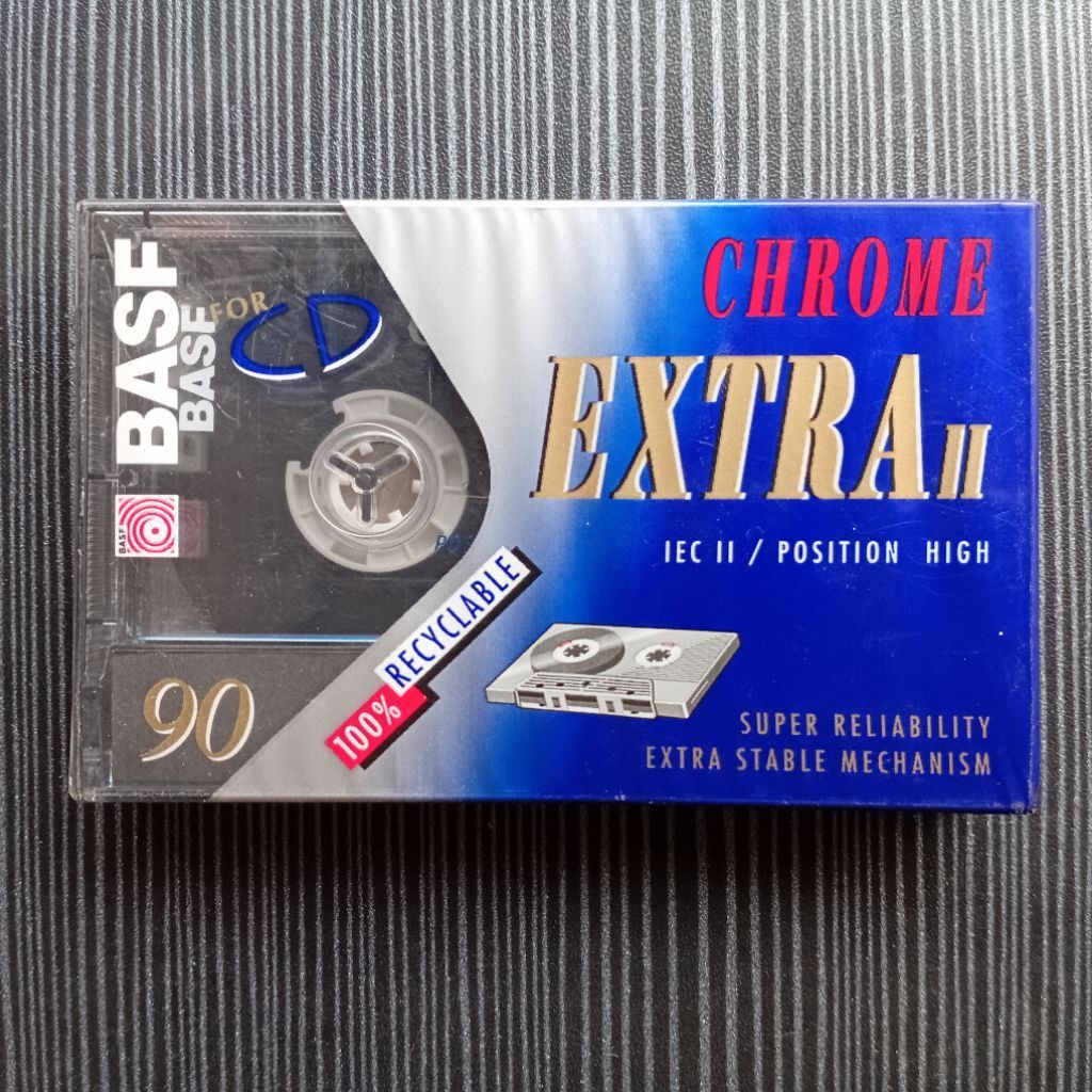 Kaset Pita Kosong BASF Chrome Extra II 90 Type II High Position 1993 NOS Sealed Minus