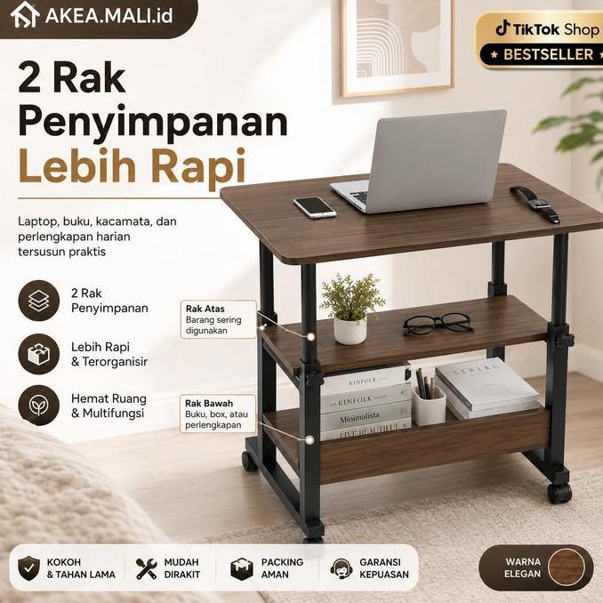 JAZZETRRY [AK]Meja Laptop Lipat Adjustable dengan Roda Meja Laptop Roda Meja Kerja Adjustable Meja B