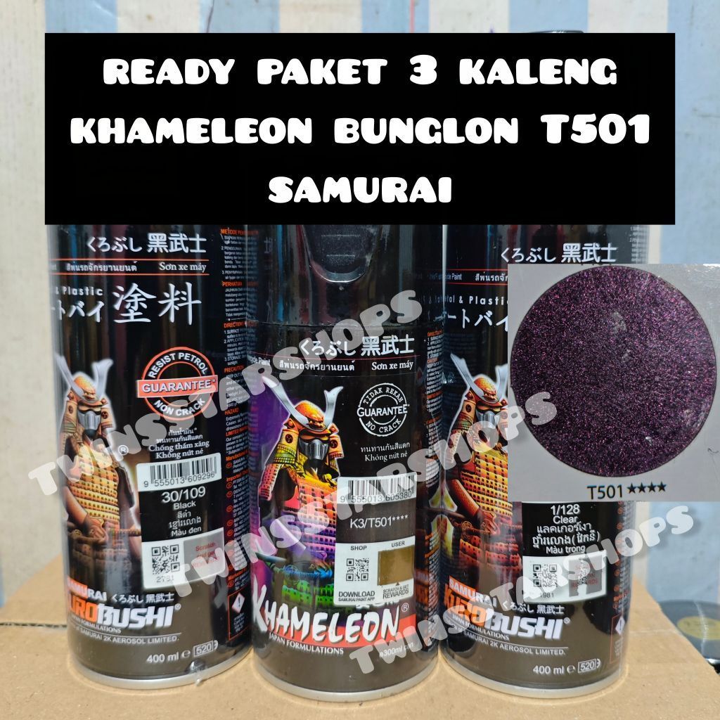 Pilok Cat Samuraipaint Paket 3 Kaleng Bunglon T501 Merah Keunguan Khameleon Black 109 Hitam Clear 12