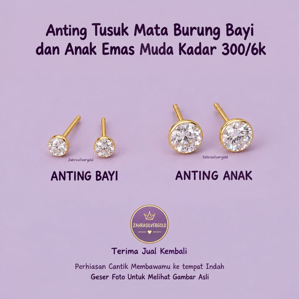 Anting Tindik Emas  Bayi dan Anak Emas Muda Kadar 300/6k