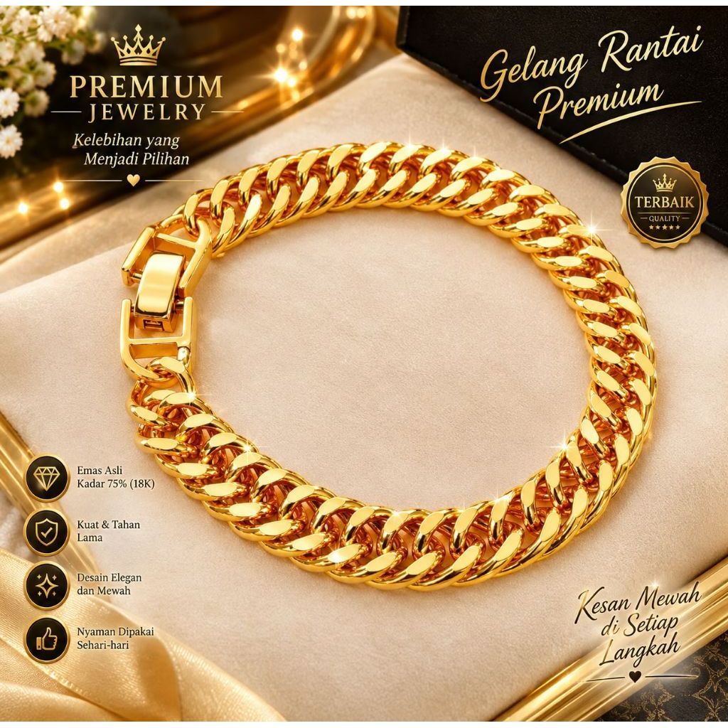 gelang rantai pria wanita titanium gold