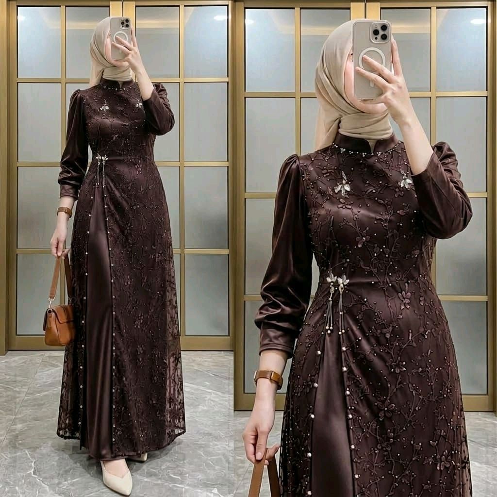 (ADA JUMBO) Dress Floreta Gamis Pesta Kondangan Kekinian Baju Bridesmaid Seragam Gamis Lebaran Wanit