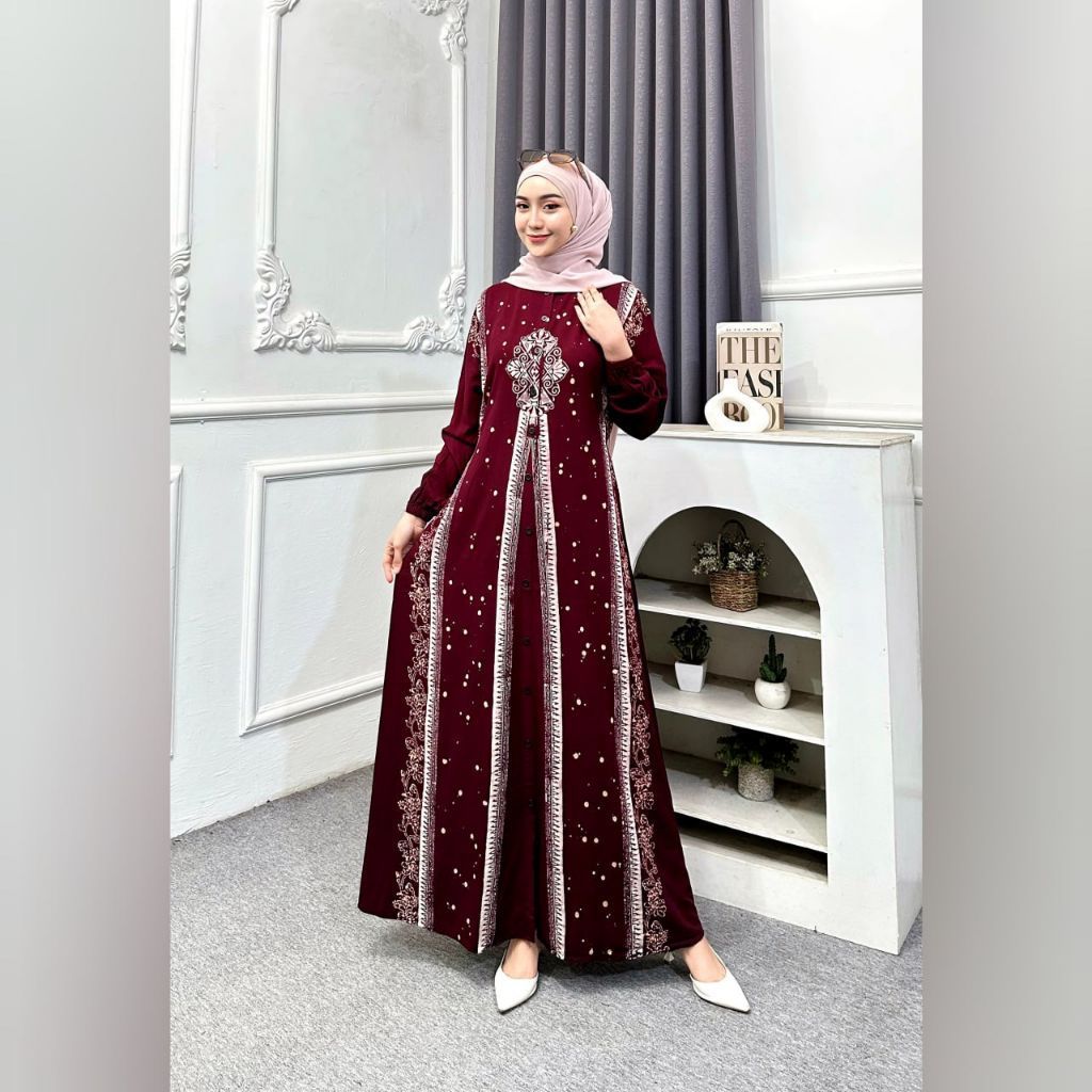 Batik Gamis Twill Ori Warna Merah Maroon Motif Terbaru Lebaran 2027