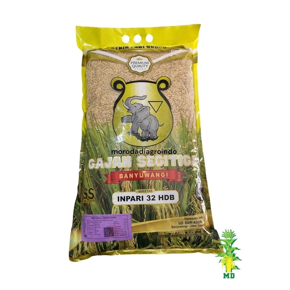 Benih padi unggul INPARI 32 HDB Segitiga Gajah Banyuwangi kemasan 5kg,