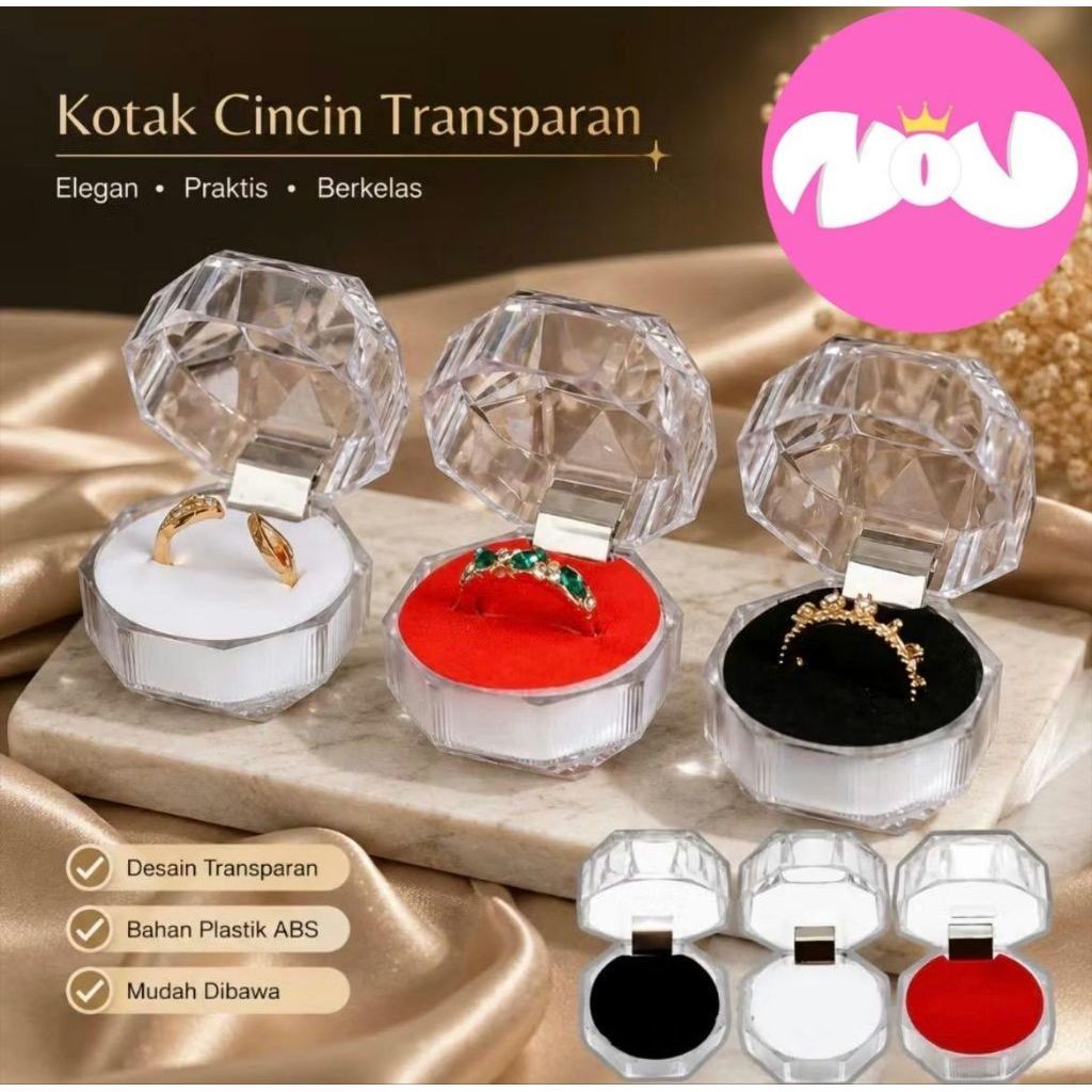 Kotak Cincin Mini Crystal Jewelry Ring Box Akrilik Tempat Perhiasan Anting Lamaran Sangjit Elegan Ko