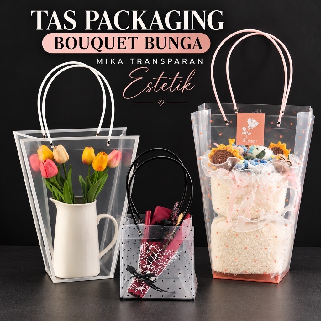 Tas buket Bunga Mika Bening Polkadot  Bouquet Bag Packaging