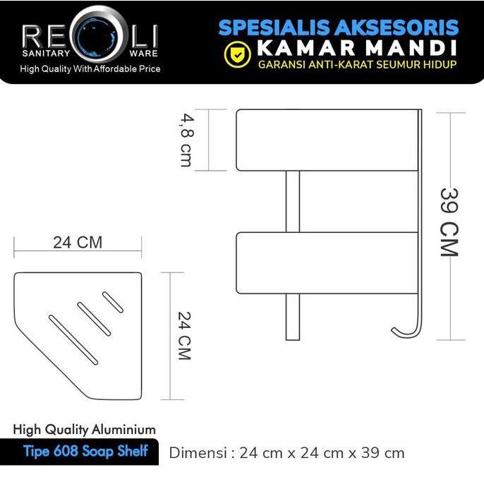 Rak Sabun Sudut Siku 2 Susun Aluminium Hitam Black Chrome Dark Nickel Stainless Dark Grey Gray Abu R