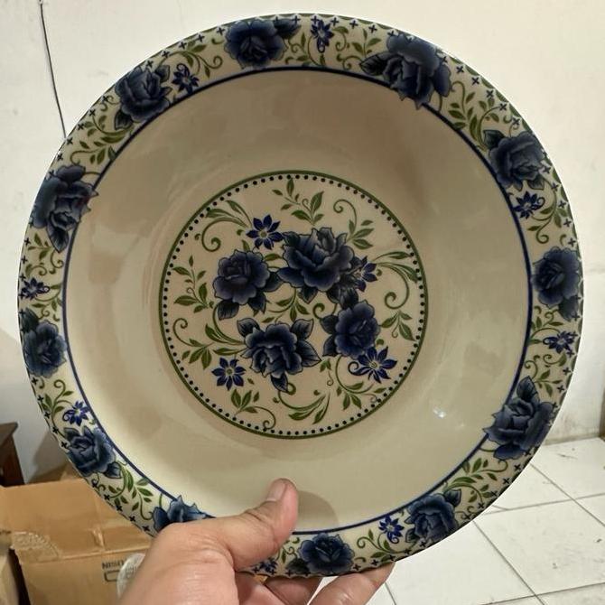 6PCS/SETENGAH LUSIN PIRING KERAMIK BLUE ROSE OMEGA TEBAL DAN BESAR/DIAMETER 22CM