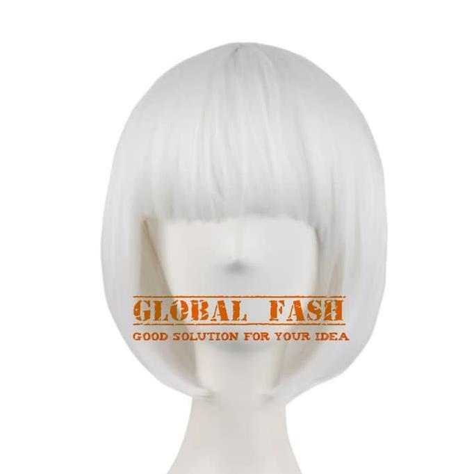Wig bob putih/ Wig pendek lurus / Wig Cosplay/ Rambut Palsu full/ wig lurus pendek/ wig poni