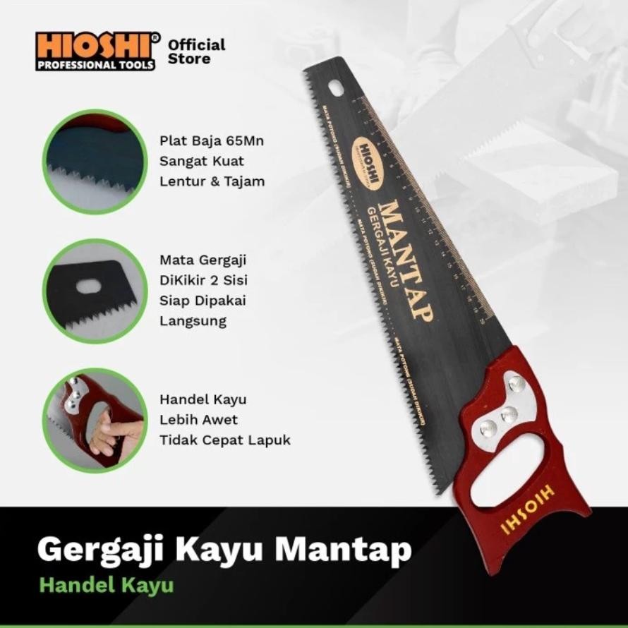 HIOSHI Gergaji Kayu 20 Inci Original |Graji Kayu Tajam | Pegangan Kayu Nyaman  Eco Series aSt