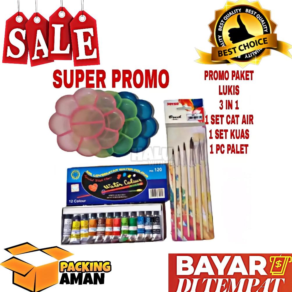 

Promo (Bisa Cod) Promo 1 Set Paket Melukis 3 In 1 Kuas Lukis Cat Air Palet / Peralatan Kuas Seni Lukis Berkualitas