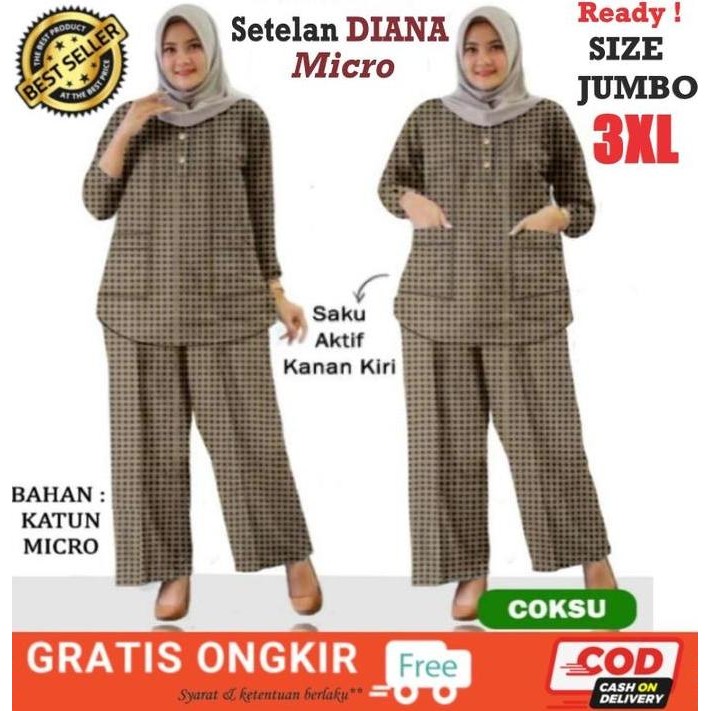 Df388>> Setelan Diana Micro Big Size Jumbo | Pakaian Muslim Gamis Baju Dan Celana Wanita Terbaru, Te