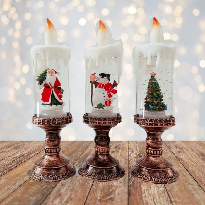 Snow Globe Kotak Musik Lilin Natal Dekorasi Christmas Candle Music Box