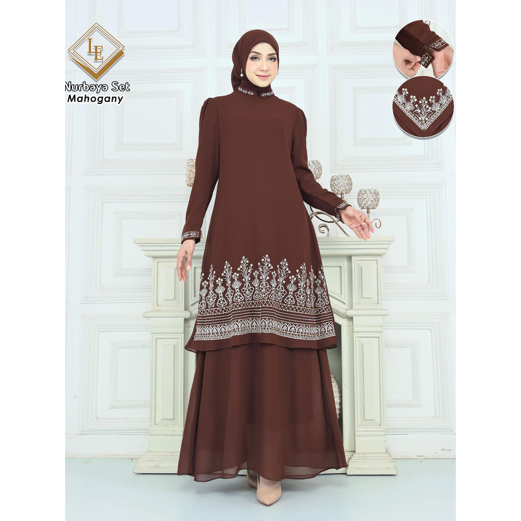 Gamis Kurung Melayu Nurbaya set Hijab Bordir Gamis Pesta Baju Kurung Malaysia Gamis Kondangan